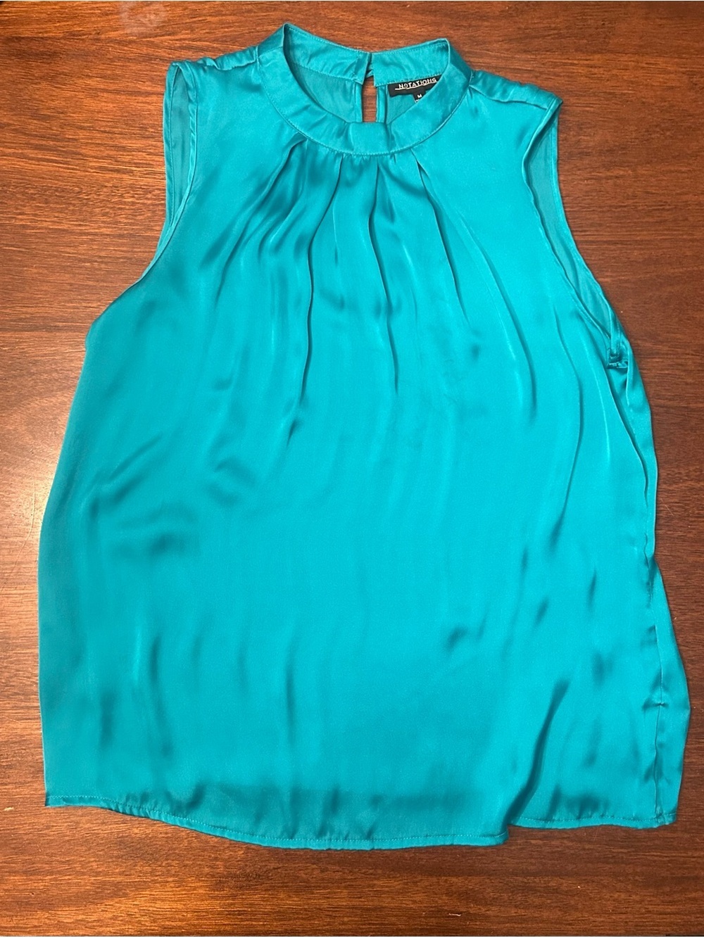 Notations Teal Sleeveless Pleated Neck Camisole